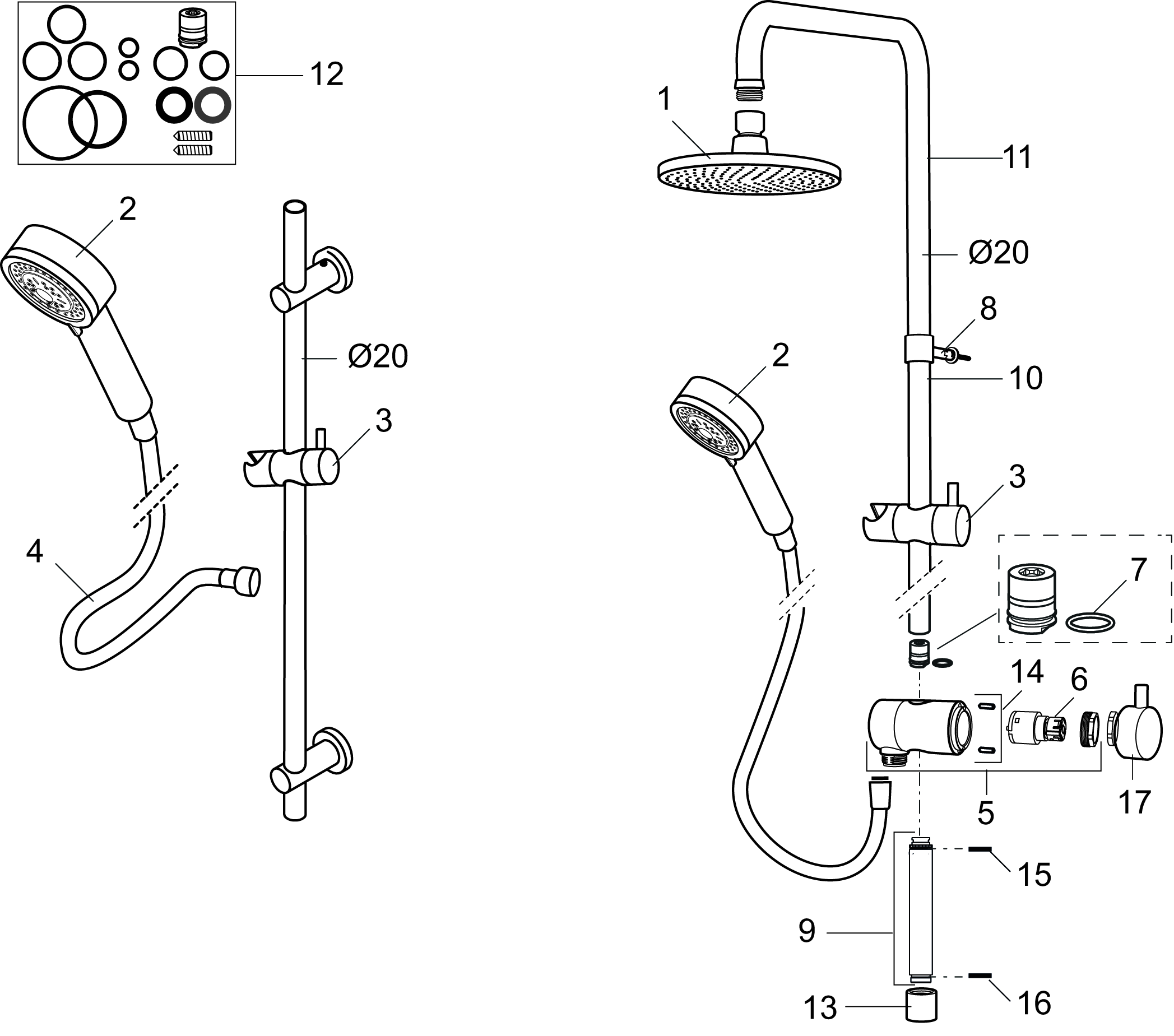 MORA IZZY shower system and shower set. Produced 20102019. Mixers
